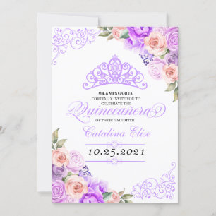 Invitación Elegante Pink & Purple Floral Quinceanera Cumpleañ