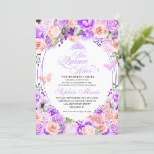 Invitación Elegante Pink & Purple Floral Quinceanera Cumpleañ