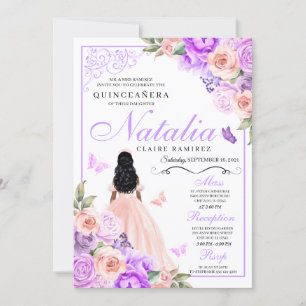 Invitación Elegante Pink & Purple Floral Quinceanera Cumpleañ