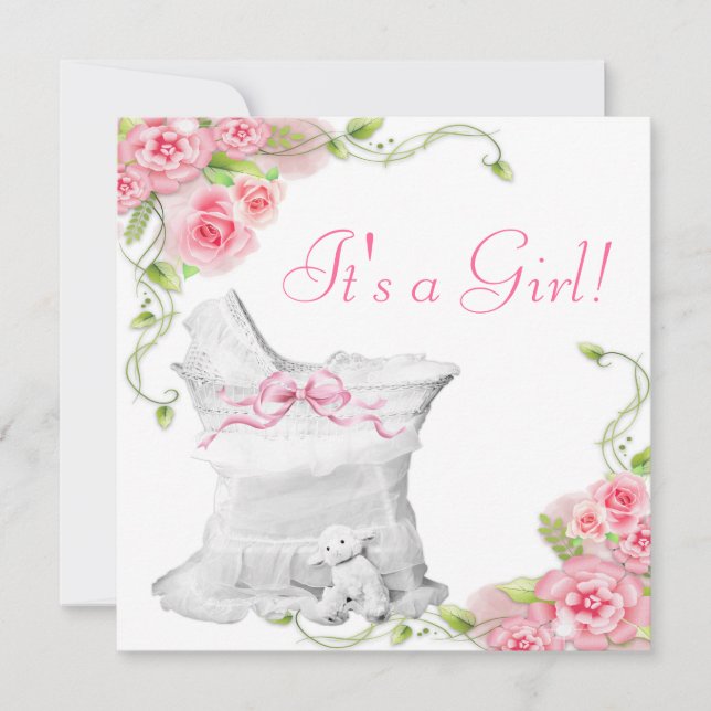 Invitación Elegante Pink Rose Baby Shower (Anverso)