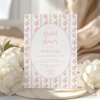Invitación Elegante Pink Vintage Floral Bridal Shower