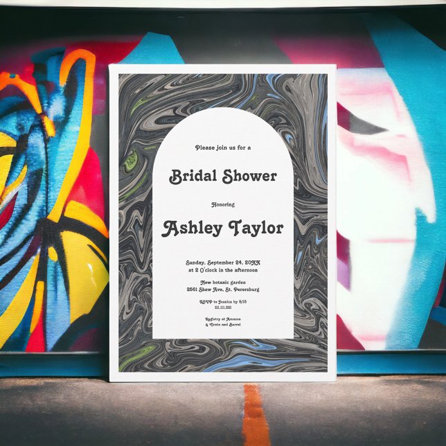 Invitación Elegante Pintado Azul Gris Resumen Ducha Bridal (Subido por el creador)