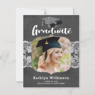 Invitación Elegante Placa de encaje floral 4 Graduación de fo