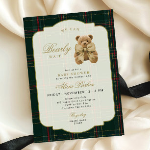 Invitación Elegante plaid de tartán, oso de peluche preppy pa