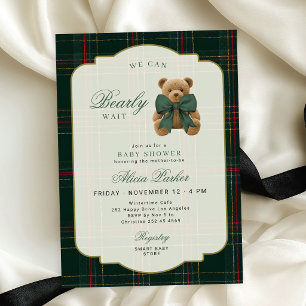 Invitación Elegante Plaid tartán fiesta de bebé de osito de p