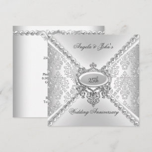 Invitación Elegante Plata Aniversario de Bodas 25 Damask