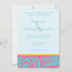 Invitación Elegante Plata Aqua Fuchsia Butterscotch Swirls