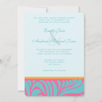 Invitación Elegante Plata Aqua Fuchsia Butterscotch Swirls