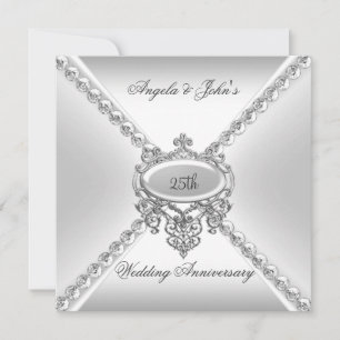 Invitación Elegante Plata Blanca Aniversario de Bodas número