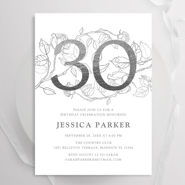 Invitación Elegante Plata Blanco 30 cumpleaños (Subido por el creador)