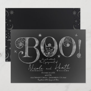 Invitación Elegante Plata BOO Mágico Compromiso de Halloween