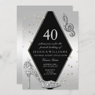 Invitación Elegante plata brillante 40 cumpleaños