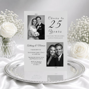 Invitación Elegante Plata Brindis por 25 Años de Aniversario