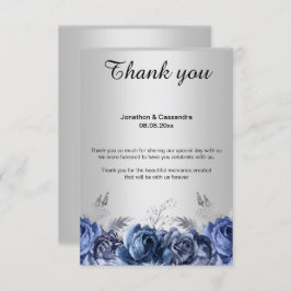 INVITACIÓN ELEGANTE PLATA DE FLORES AZULES SIMPLE GRACIAS A S