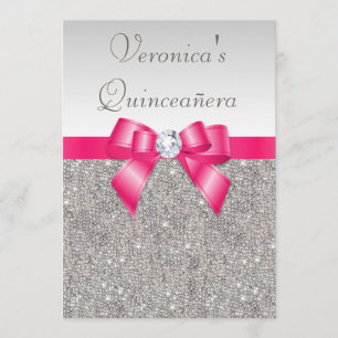 Invitación Elegante plata de quinceañera secuela rosado calie