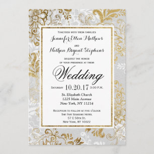 Invitación Elegante plata dorada y boda floral gris invitan