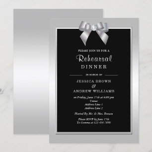Invitación Elegante plata joya lazo & Boda negro
