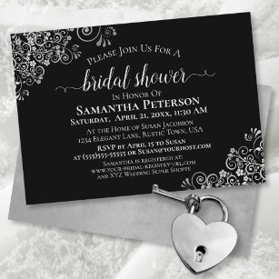 Invitación Elegante plata lacada en ducha de novia negra clás