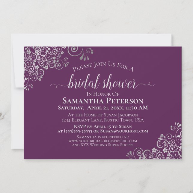 Invitación Elegante plata lacada en ducha marrón marrón de no (Anverso)