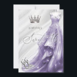 Invitación Elegante Plata Morado Esparkle Vestido Dulce 16<br><div class="desc">Plata Morado Esparkle Vestido Princesa Dulce 16 Invitación</div>