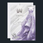Invitación Elegante Plata Morado Esparkle Vestido Dulce 16<br><div class="desc">Plata Morado Esparkle Vestido Princesa Dulce 16 Invitación</div>