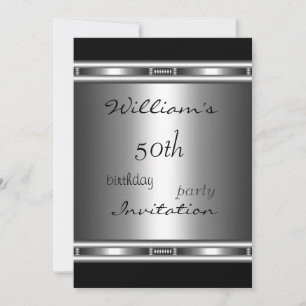 Invitación Elegante Plata Negro 50 cumpleaños