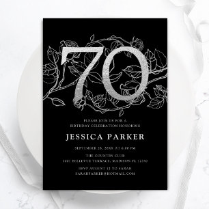Invitación Elegante Plata Negro 70 cumpleaños