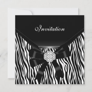 Invitación Elegante Plata Negro Blanco Joya Cebra