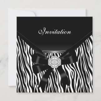 Invitación Elegante Plata Negro Blanco Joya Cebra