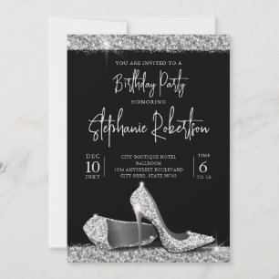 Invitación Elegante Plata Plata Black High Heels Cumpleaños