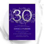 Invitación Elegante Plata Púrpura 30 cumpleaños<br><div class="desc">Elegante invitación de fiesta de cumpleaños 30 de plata morada. Personalizable diseño moderno femenino con acentos botánicos rosas y una falsa plata purpurina. Sencilla tarjeta de invitación floral perfecta para una elegante celebración de cumpleaños femenina. Personaliza con tus propios detalles. Invitaciones Zazzle impresas o una plantilla imprimible digital de descarga...</div>
