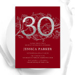 Invitación Elegante Plata Roja 30 cumpleaños<br><div class="desc">Elegante invitación de fiesta de cumpleaños 30 de plata roja. Personalizable diseño moderno femenino con acentos botánicos rosas y una falsa plata purpurina. Sencilla tarjeta de invitación floral perfecta para una elegante celebración de cumpleaños femenina. Personaliza con tus propios detalles. Invitaciones Zazzle impresas o una plantilla imprimible digital de descarga...</div>