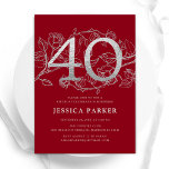 Invitación Elegante Plata Roja 40 cumpleaños<br><div class="desc">Elegante invitación de fiesta de cumpleaños 40 de plata roja. Personalizable diseño moderno femenino con acentos botánicos rosas y una falsa plata purpurina. Sencilla tarjeta de invitación floral perfecta para una elegante celebración de cumpleaños femenina. Personaliza con tus propios detalles. Invitaciones Zazzle impresas o una plantilla imprimible digital de descarga...</div>