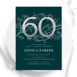 Invitación Elegante plata verde esmeralda 60 cumpleaños<br><div class="desc">Elegante invitación de fiesta de cumpleaños 60 de plata verde esmeralda. Personalizable diseño moderno femenino con acentos botánicos rosas y una falsa plata purpurina. Sencilla tarjeta de invitación floral perfecta para una elegante celebración de cumpleaños femenina. Personaliza con tus propios detalles. Invitaciones Zazzle impresas o una plantilla imprimible digital de...</div>