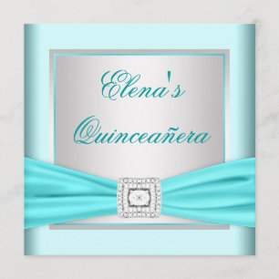 Invitación Elegante Plata y Azul Turquesa Quinceañera