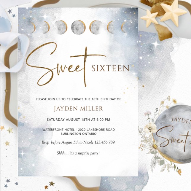 Invitación Elegante Plata y Dulce Celestial de Oro Dieciséis (Subido por el creador)