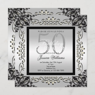 Invitación Elegante plateado y cumpleaños número 50 de las mu