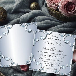 Invitación Elegante Platino Clásico con Boda Gemstones