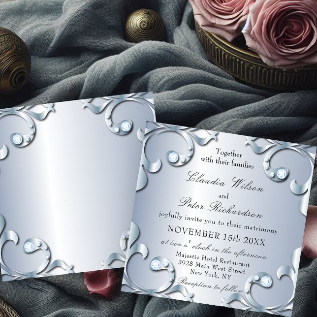 Invitación Elegante Platino Clásico con Boda Gemstones (Subido por el creador)
