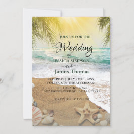 Invitación Elegante Playa De Sunshine Y Océano Azul