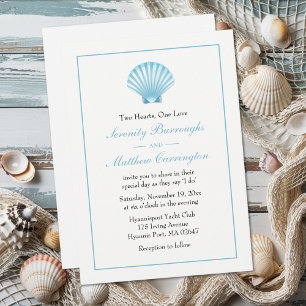 Invitación Elegante playa Náutica Azul Boda de conchas marina