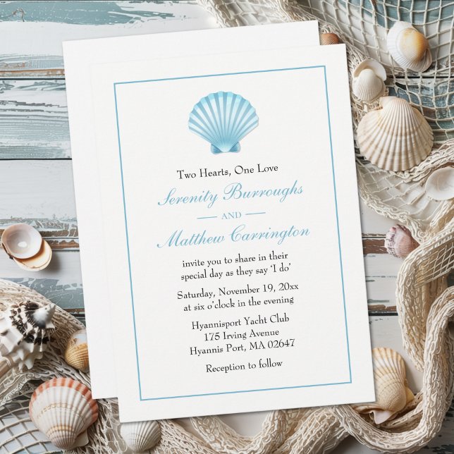 Invitación Elegante playa Náutica Azul Boda de conchas marina (Subido por el creador)