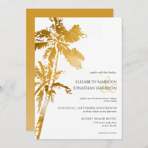 Invitación Elegante Playa Palm Trees Tropical de Oro