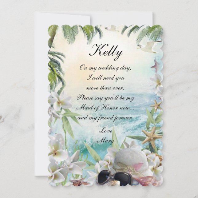 Invitación Elegante Playa Tropical Floral De Honor (Anverso)