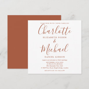 Invitación Elegante Plaza Boda con guión de terracota