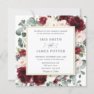 Invitación Elegante Plaza de Boda de oro floral de Rubor en B
