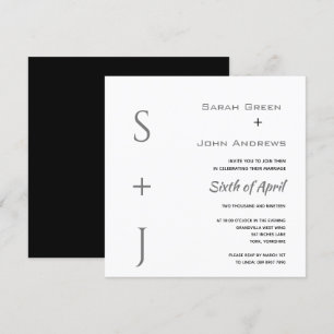 Invitación Elegante plaza de Boda gris negro blanco