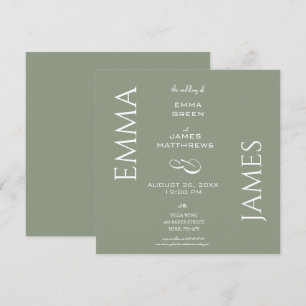 Invitación Elegante Plaza de Boda Sage Green y White Script