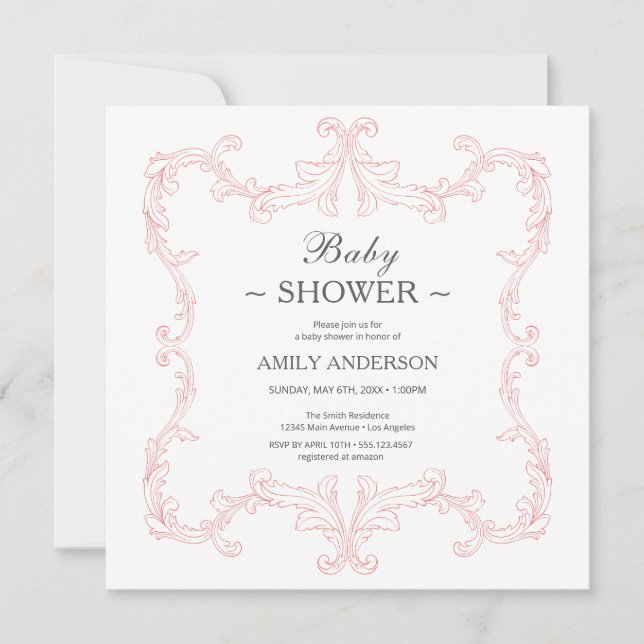 Invitación Elegante plaza de época | Rosa de agua (Anverso)