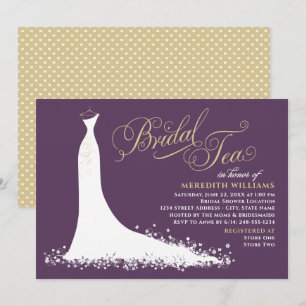 Invitación Elegante Plum Gold Boda Gown Bridal Tea Ducha